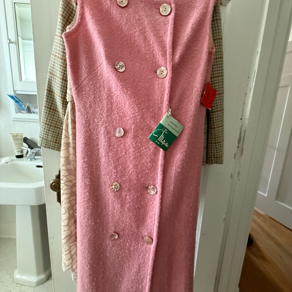 Majestic Pink Double-Breasted Wool Dress, vintage size 12 fits like today size 8